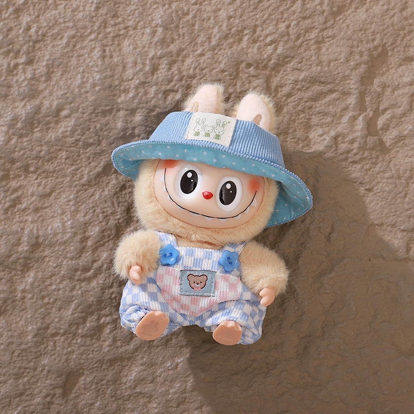 Plush Doll Blue checkered overalls Labubu Pendant